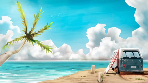 Иллюстрации к морю автомобиль