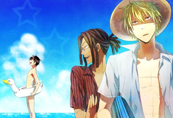 Аниме пацан на пляже