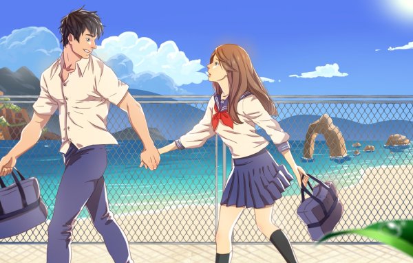 Аниме парень на берегу